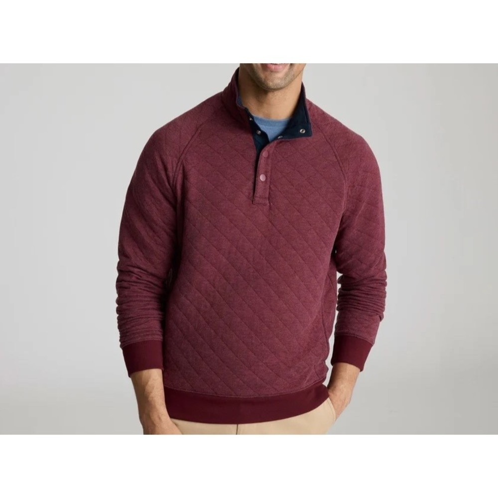 EUC Mens UNTUCKit Garrison quilted pullover tawny port maroon snap button sz XXL